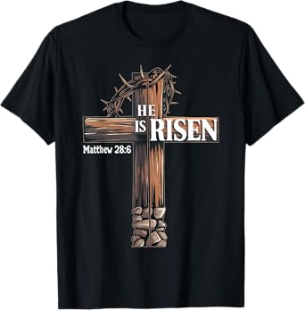 Easter Cross He Is Risen Jesus Christian Men Women Kid Youth T-Shirt
