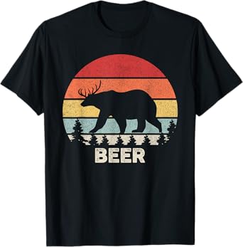 Retro Bear Deer Shirt Animal Lover Gifts Funny Beer Vintage T-Shirt