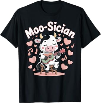 Moo-sician Funny Cow Playing ukulele Music T-Shirt