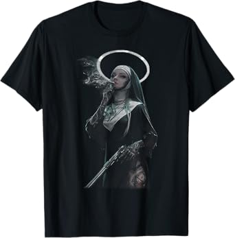 Peachbruh Vintage Cool Smoking Nun Art Dark Style T-Shirt