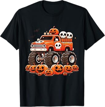 Kids Monster Truck Pumpkin Jack O Lantern Halloween Costume T-Shirt