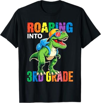 Roaring Into 3rd Grade Boys Dinosaur T Rex Back to School T-Shirt