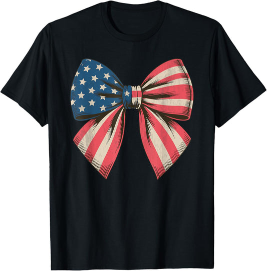 Vintage American flag bow 4th of July patriotic girls women T-Shirt