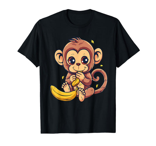 Banana Monkey Cute Monkey Wildlife Animal Art Drawing T-Shirt