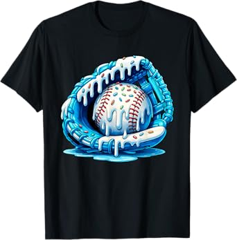 Baseball Drip For Boys Ice Cream Drip Youth Boys Baseball T-Shirt
