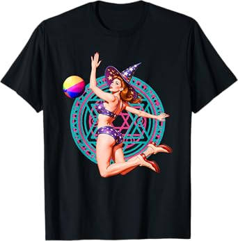 Summerween Beach Ball Pin-Up Sexy Witch Halloween Magic T-Shirt