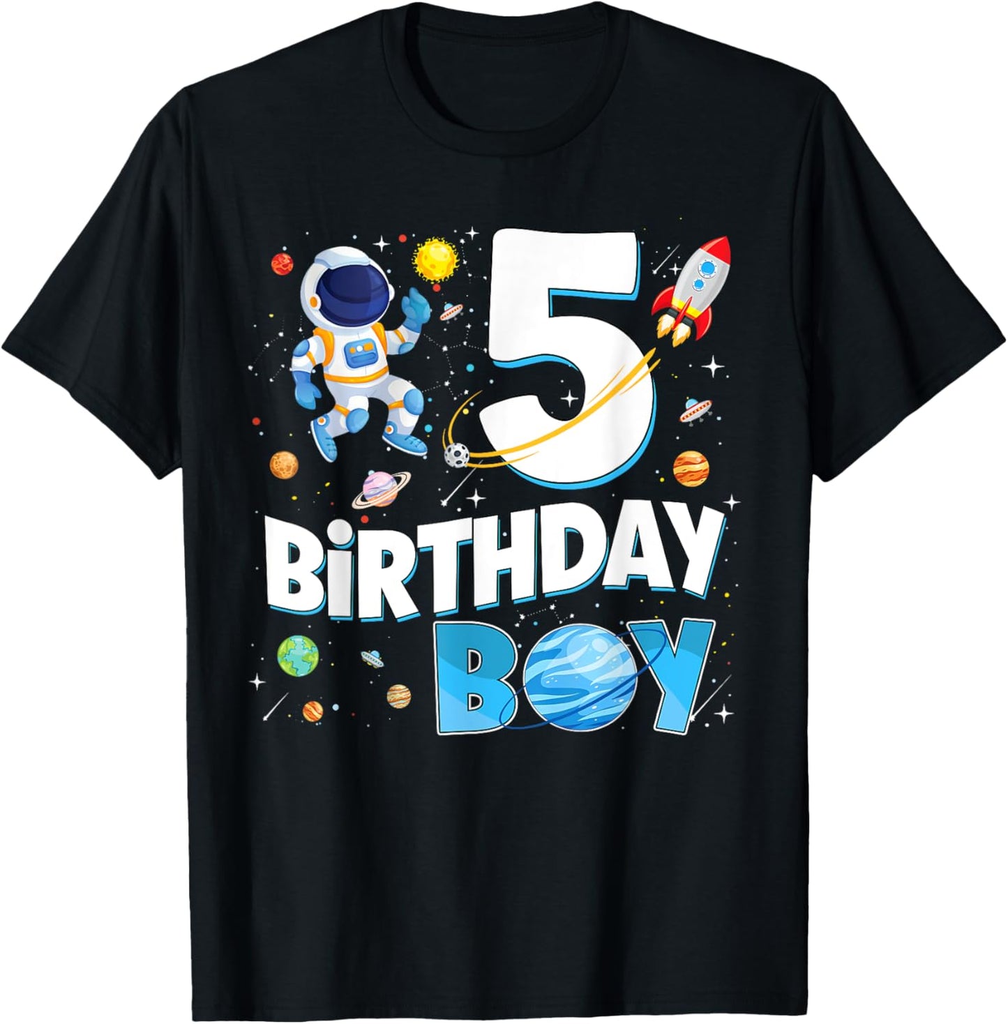 5 Years Old Astronaut Birthday Boy Space Planets Birthday T-Shirt