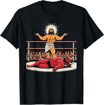 Jesus Wrestling Satan Funny Christian Humor Joke T-Shirt