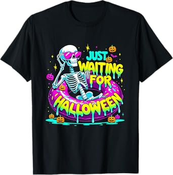 Just Waiting For Halloween Skeleton Donut Summerween Vibes T-Shirt