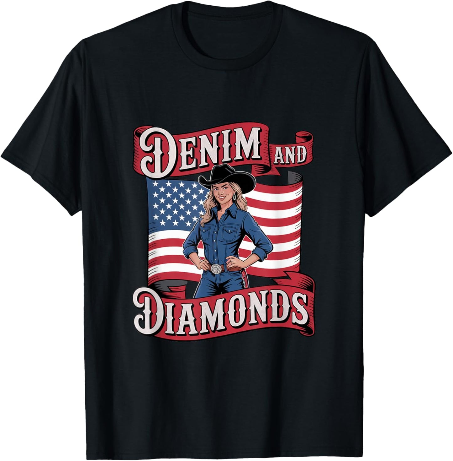 Denim and Diamonds American Cowgirl Western Style T-Shirt
