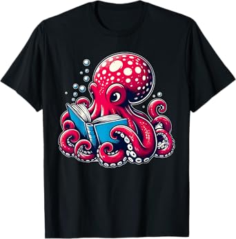 Octopus Reading Book Kraken Sea Animal T-Shirt