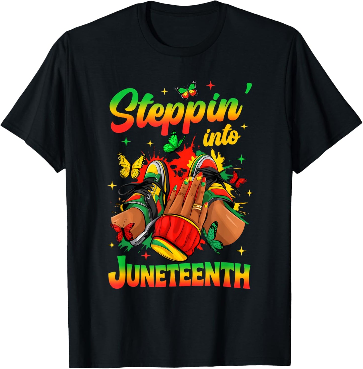 Stepping Into Juneteenth Afro Woman Black Girls Sneakers T-Shirt