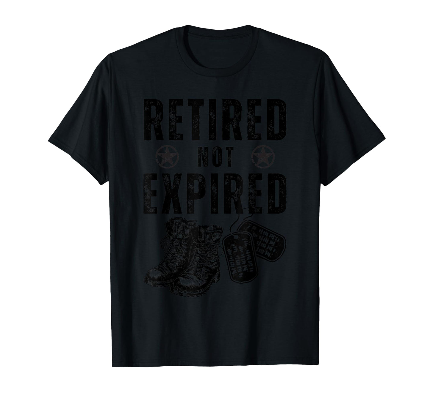 Military Retired Not Expired Veteran Combat Boots Dog Tags T-Shirt