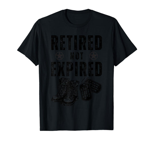 Military Retired Not Expired Veteran Combat Boots Dog Tags T-Shirt