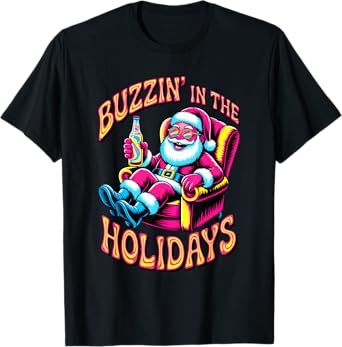 Psychedelic Drunk Santa Buzzing in Holidays Christmas Beer T-Shirt