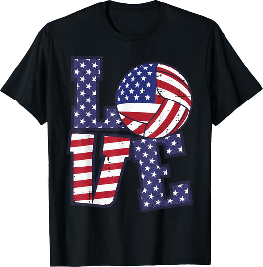 4th Of July Love Volleyball US Flag Men Women Girls Kid T-Shirt