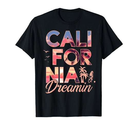California Dreaming Sunset Beach Palm Tree Summer Vacation T-Shirt