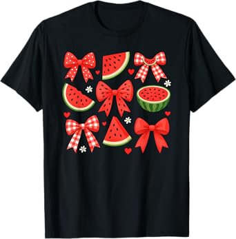 Retro Summer Vibes Coquette Bow Watermelon Summer Vacation T-Shirt