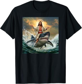 Christian Jesus Riding Shark Funny Shark Jesus Lover T-Shirt
