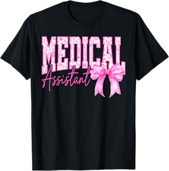 Retro Medical Assistant Floral Pink Coquette Bow Mothers Day T-Shirt