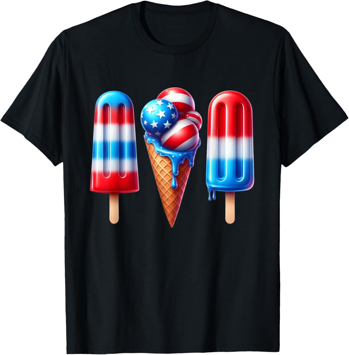 4th Of July Ice Cream Red White Blue Patriotic American Flag T-shirt