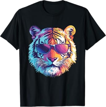 Tiger wearing Sunglasses Colorful Funny Graphic T-Shirt