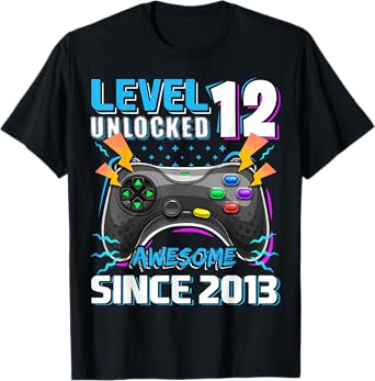 12th Birthday Boy Level 12 Gamer 12 Year Video Game Party T-Shirt