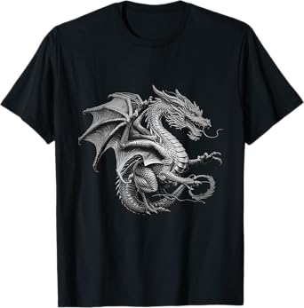 Vintage Dragon Art Silver Dragon Design T-Shirt