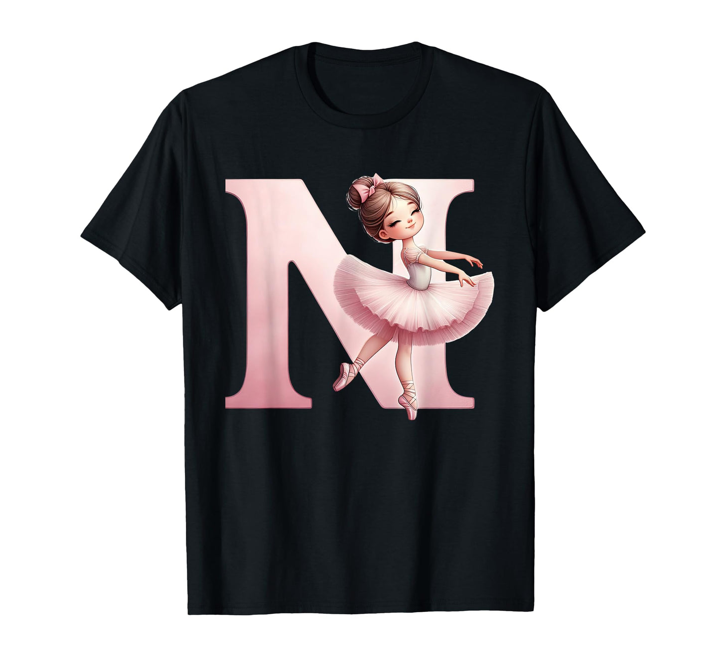 Ballerina Girl Dancing Name First Letter N Girly Tutu Ballet T-Shirt