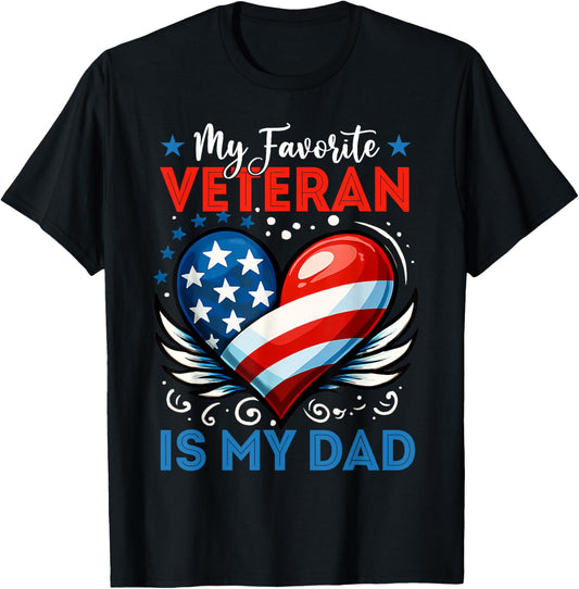 Dad Father's Day My Favorite Veteran Is My Dad Heart Kids T-Shirt