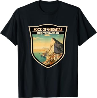 Rock of Gibraltar Travel Art Badge Vintage T-Shirt