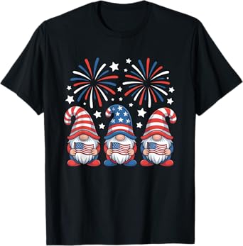 Patriotic USA Flag Gnomes Independence Day 4th of July T-Shirt