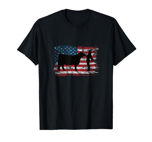 Showgirl Cattle American Patriotic USA Flag Fun Cattle Show T-Shirt