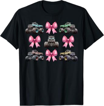 Coquette Bow Monster Truck Mothers Day Pink Ribbon Mom Girl T-Shirt