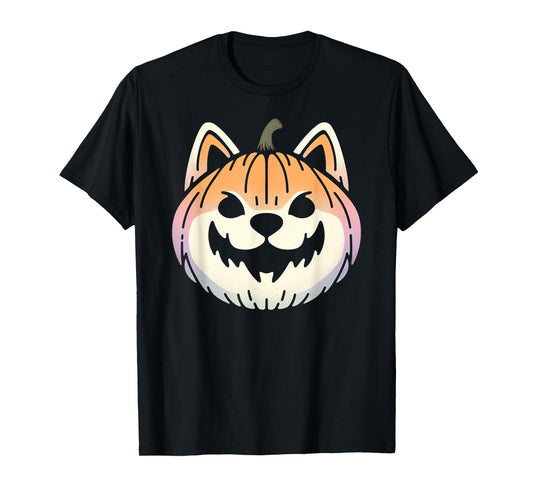 Spooky Shiba Inu Akita Dog Jack O Lantern Halloween Pumpkin T-Shirt