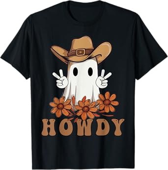 Retro Western Halloween Cowboy Ghost Howdy Cowgirl Ghost Boo T-Shirt