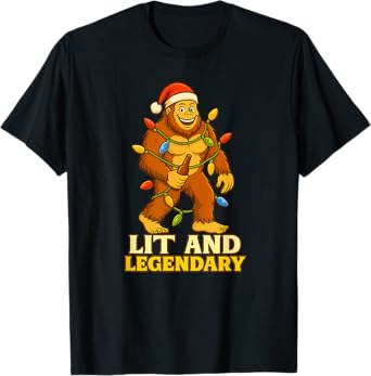 Lit and Legendary Funny Bigfoot Christmas Lights Beer Lover T-Shirt