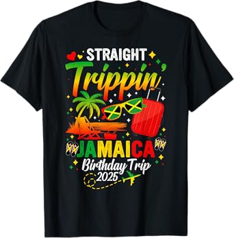 Straight Trippin' Jamaica Vacation 2025 Birthday Family Trip T-Shirt
