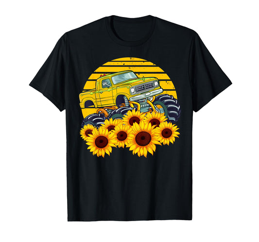Happy Mother's Day Toddler Sunflower Monster Truck Kids Boys T-Shirt