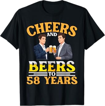 Cheers And Beers To 58 Years Birthday Men Drinking Together T-Shirt