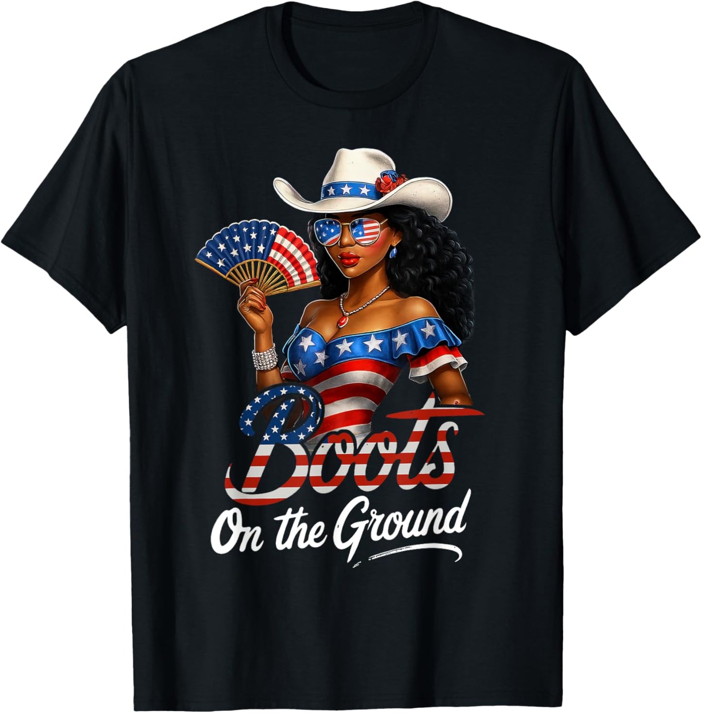 Boots On The Ground 4th Of July Western Flag Cowgirl T-shirt