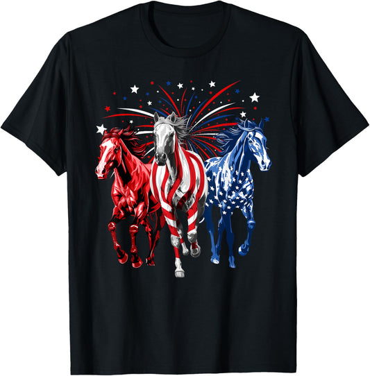 4th Of July Horse Lovers Red White And Blue American Flag T-Shirt