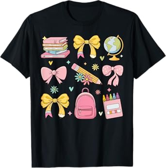 Coquette Bow Pencil Teacher Back To School Appreciation T-Shirt