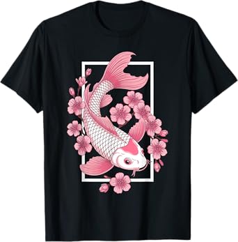 Cherry Blossom Pink Koi Carp Fish Japanese Ukiyo-e Art T-Shirt