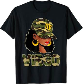 Virgo Queen Camouflage Black Woman Cap Zodiac Sign T-Shirt