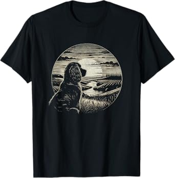 Vintage Boykin Spaniel Dog Retro Sunset Scene Art Design T-Shirt