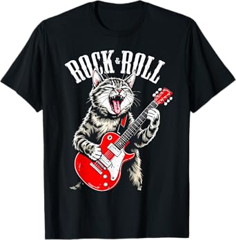 Rock & Roll Guitar Cat Vintage ROCK Guitarist Kitty T-Shirt