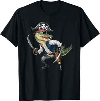 Alligator Pirate Halloween Mens Womens Kids Pirate Funny T-Shirt