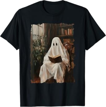 Ghost Library Halloween Book Reading Books Lover Teacher T-Shirt