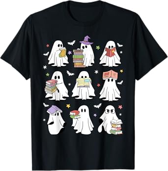 Funny Ghost Book Reading Halloween Books Lover Teacher Kids T-Shirt